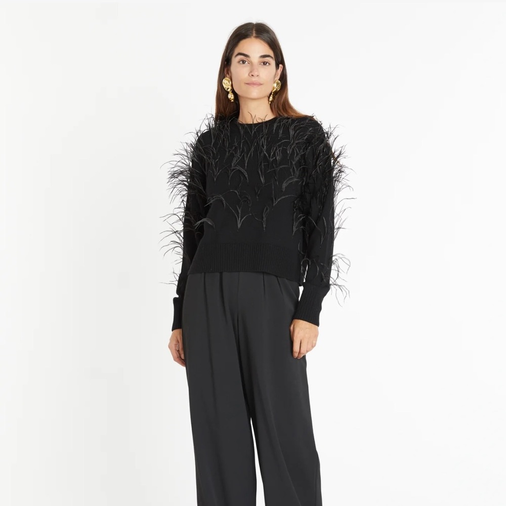 Tanya Taylor Lexia Knit Sweater with Feathers NWOT